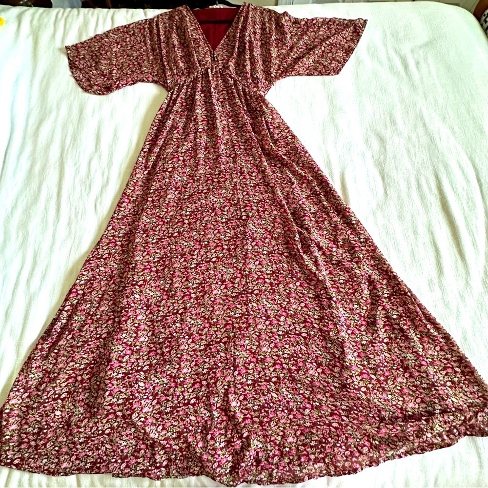 Entro Dress Womens S Floral Babydoll Maxi Boho V Neck Lined Short Sleeve Fairy - Picture 16 of 16
